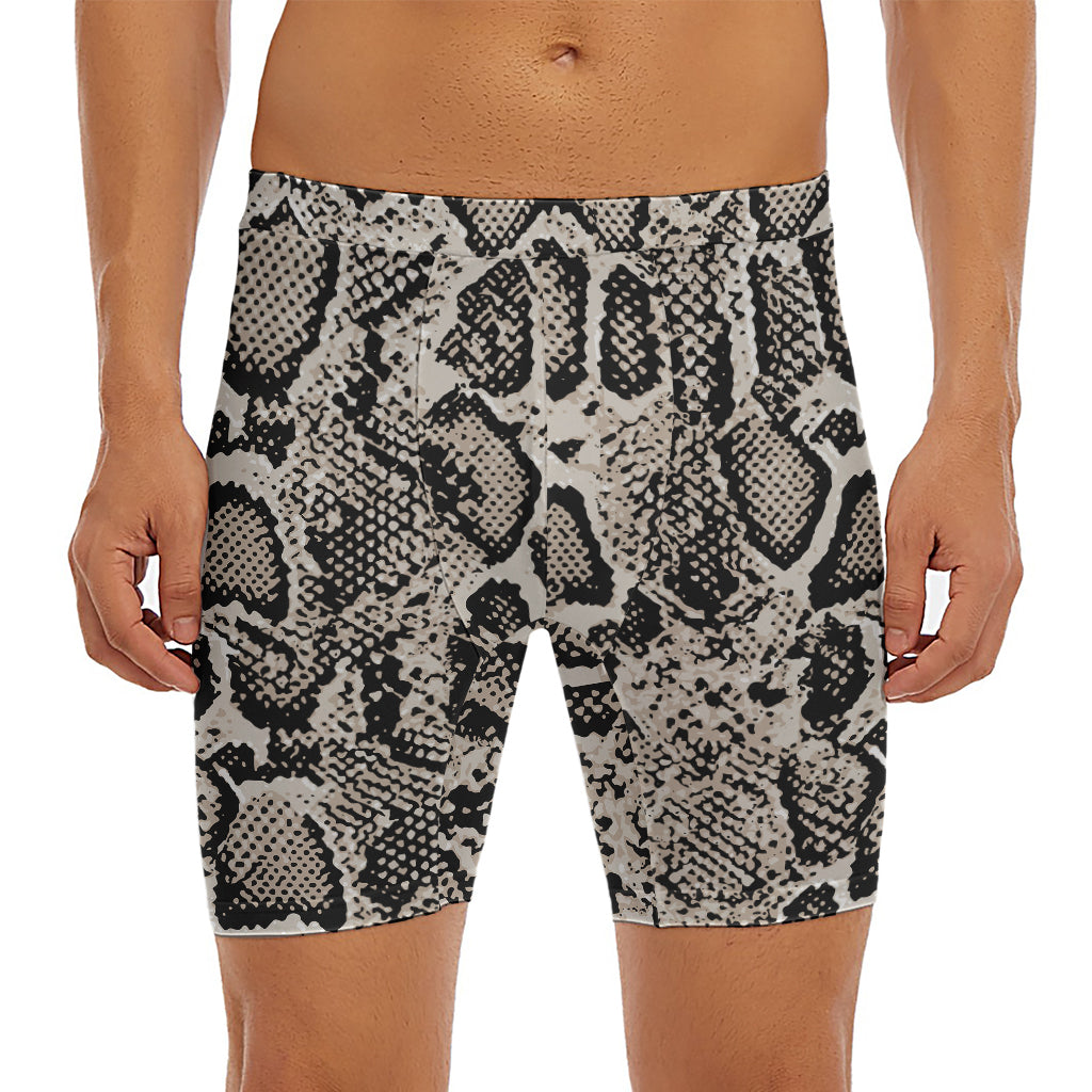 Tan And Black Snakeskin Print Men's Long Boxer Briefs