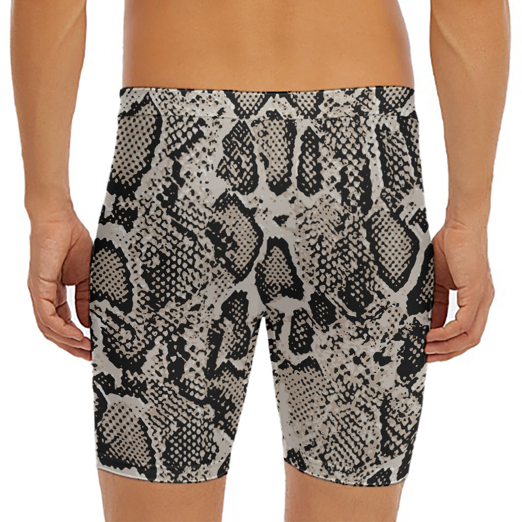 Tan And Black Snakeskin Print Men's Long Boxer Briefs