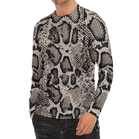 Tan And Black Snakeskin Print Men's Long Sleeve Rash Guard