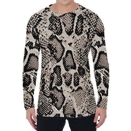 Tan And Black Snakeskin Print Men's Long Sleeve T-Shirt