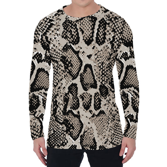 Tan And Black Snakeskin Print Men's Long Sleeve T-Shirt