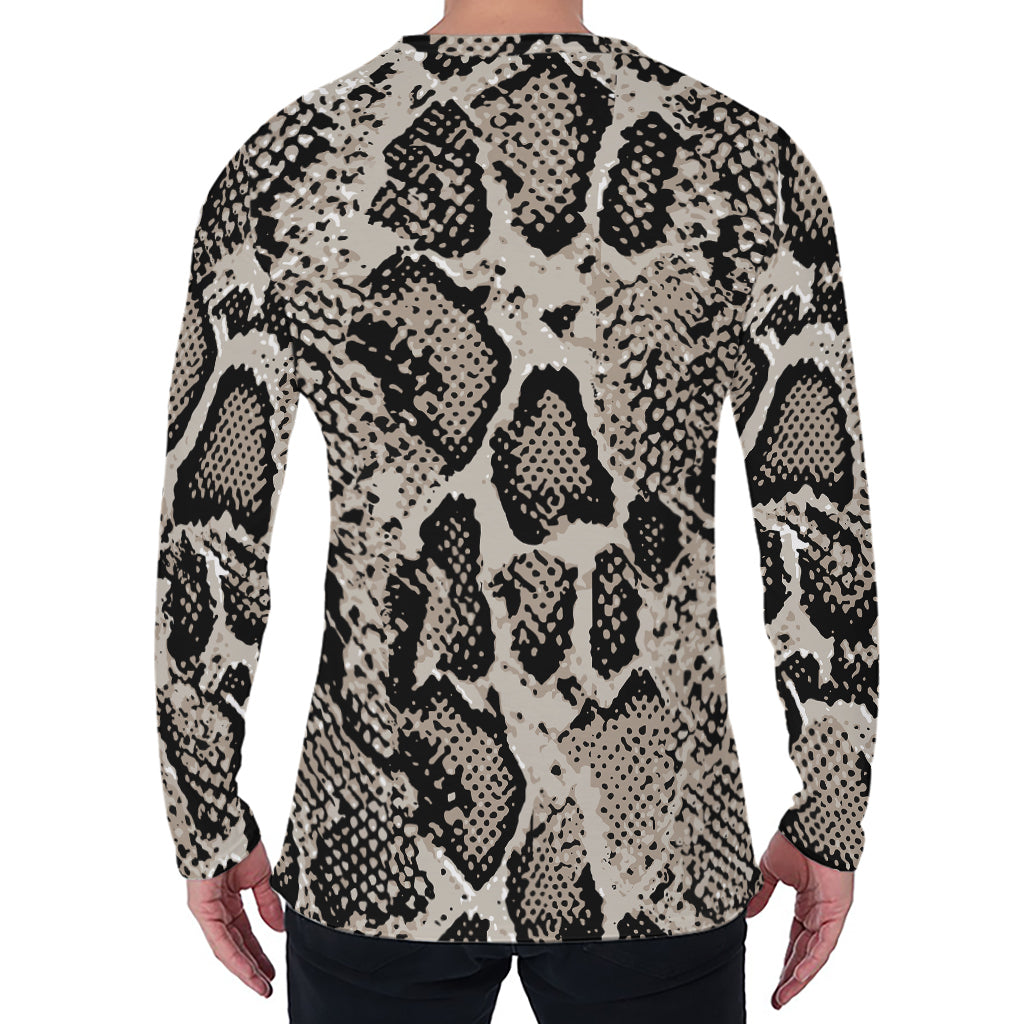 Tan And Black Snakeskin Print Men's Long Sleeve T-Shirt