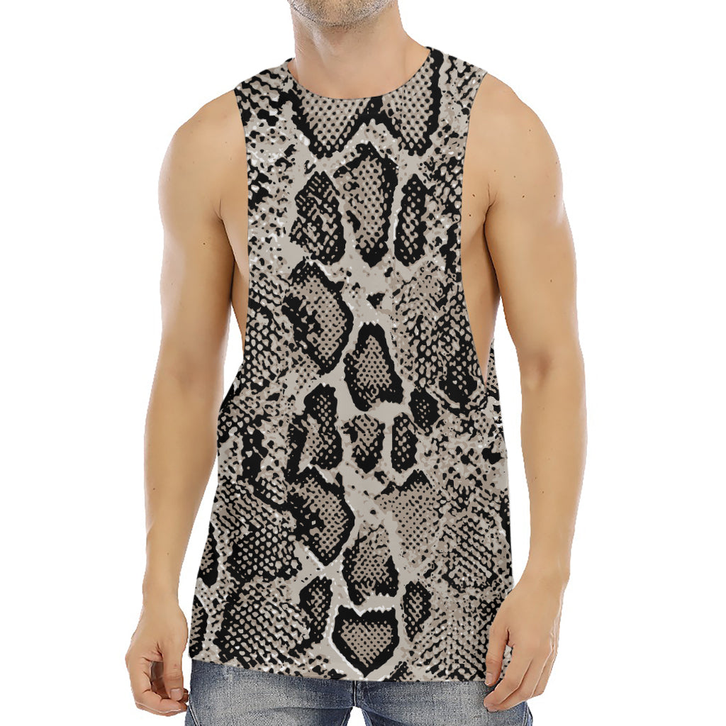 Tan And Black Snakeskin Print Men's Muscle Tank Top