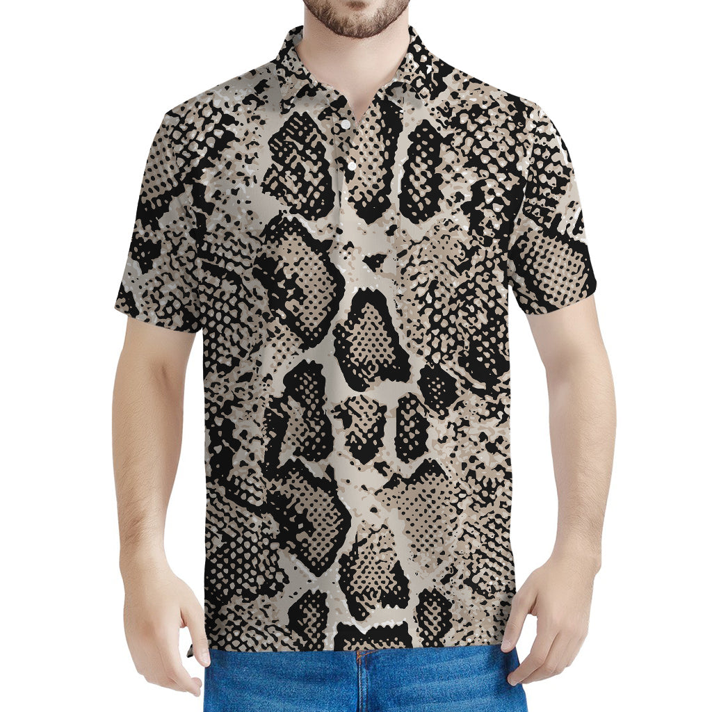 Tan And Black Snakeskin Print Men's Polo Shirt