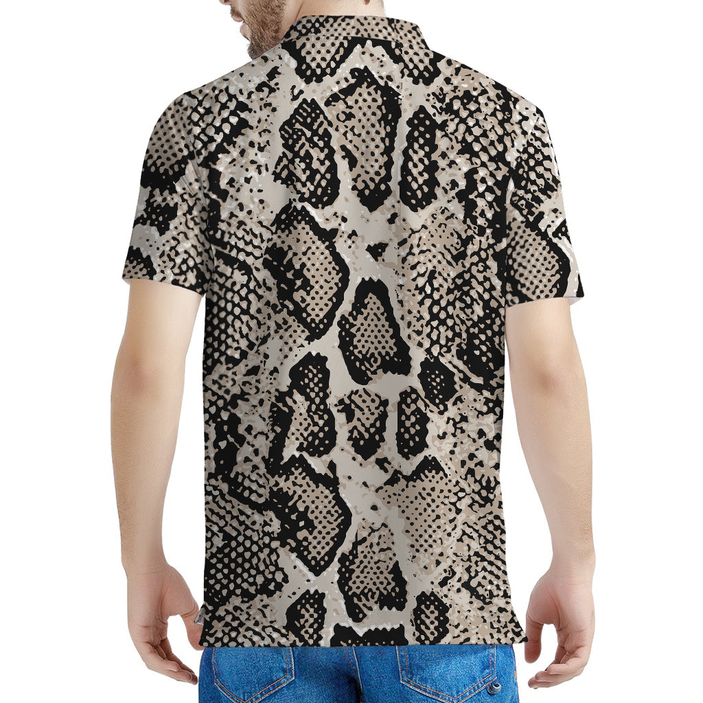 Tan And Black Snakeskin Print Men's Polo Shirt