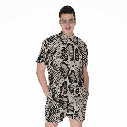 Tan And Black Snakeskin Print Men's Rompers