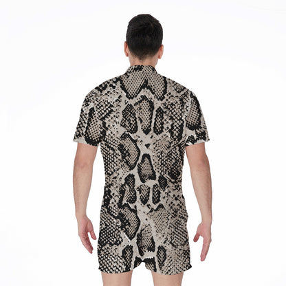 Tan And Black Snakeskin Print Men's Rompers