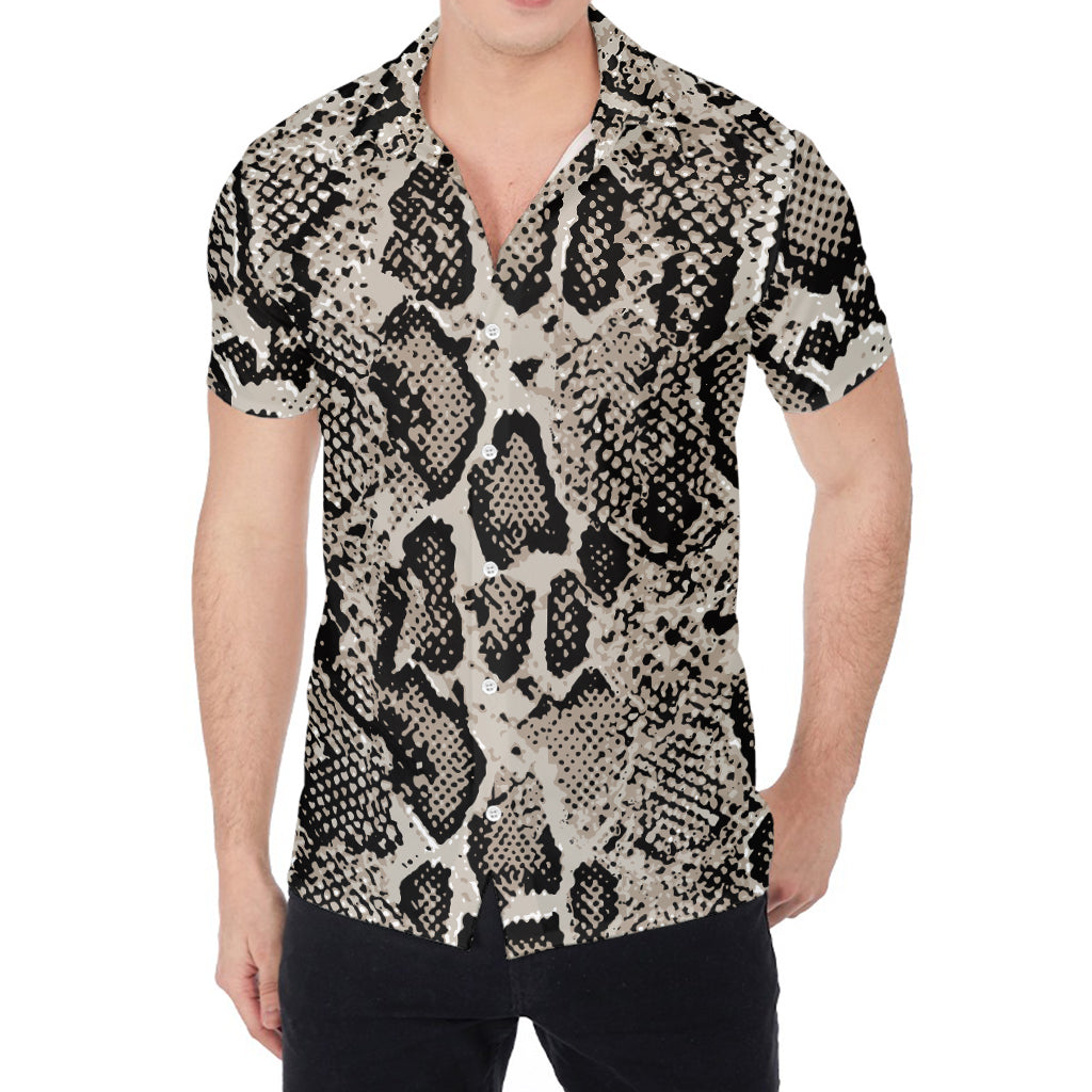 Tan And Black Snakeskin Print Men's Shirt