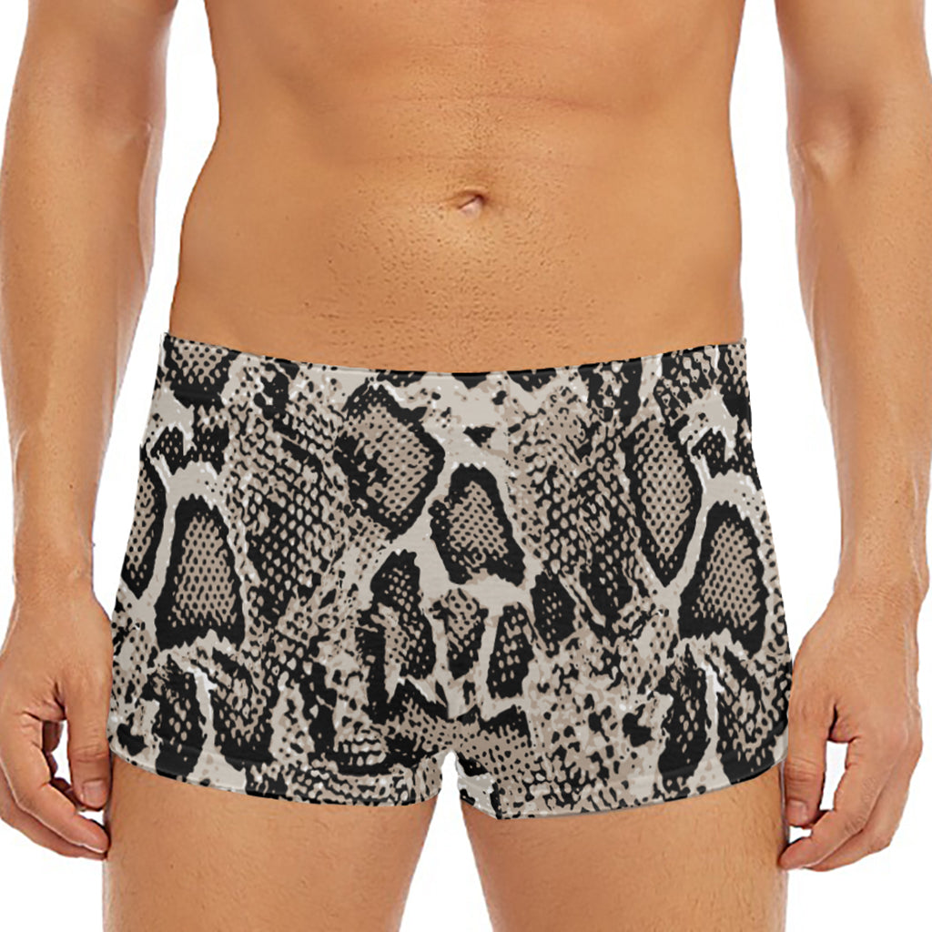 Tan And Black Snakeskin Print Men's Short Boxer Briefs