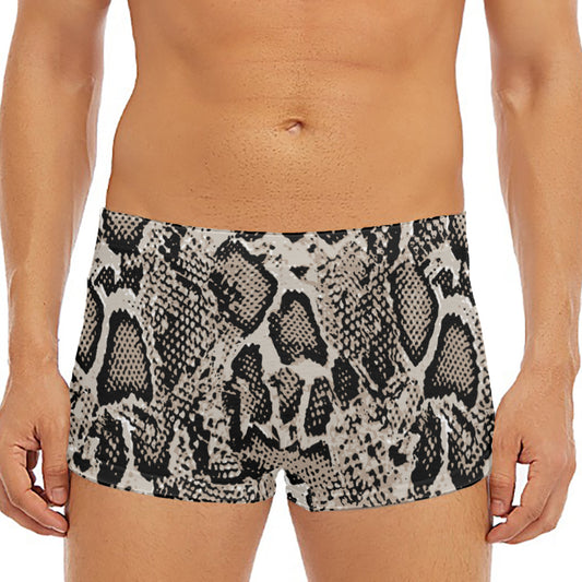 Tan And Black Snakeskin Print Men's Short Boxer Briefs