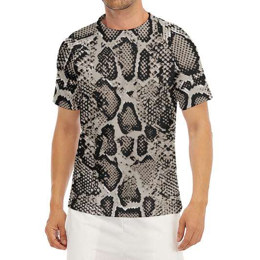 Tan And Black Snakeskin Print Men's Short Sleeve Rash Guard