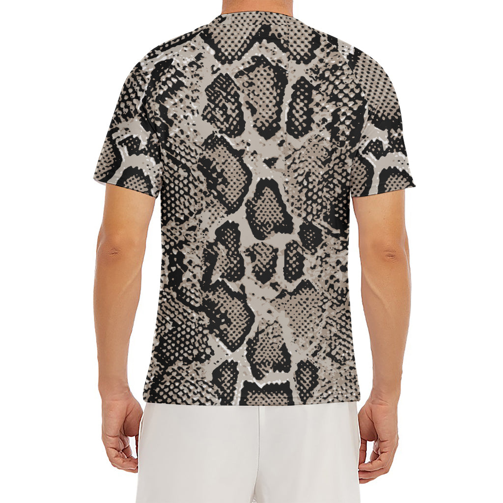 Tan And Black Snakeskin Print Men's Short Sleeve Rash Guard
