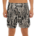 Tan And Black Snakeskin Print Men's Split Running Shorts