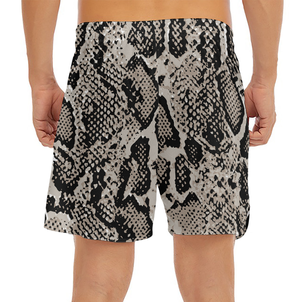 Tan And Black Snakeskin Print Men's Split Running Shorts