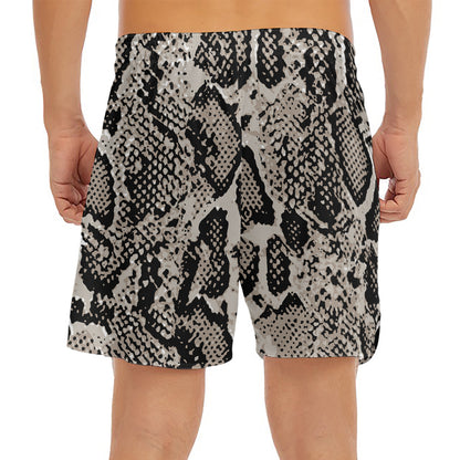 Tan And Black Snakeskin Print Men's Split Running Shorts