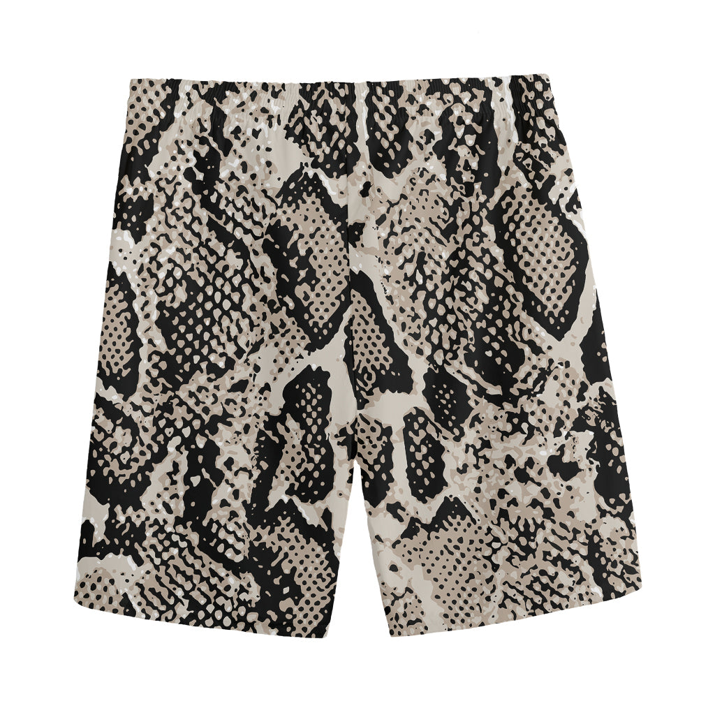 Tan And Black Snakeskin Print Men's Sports Shorts