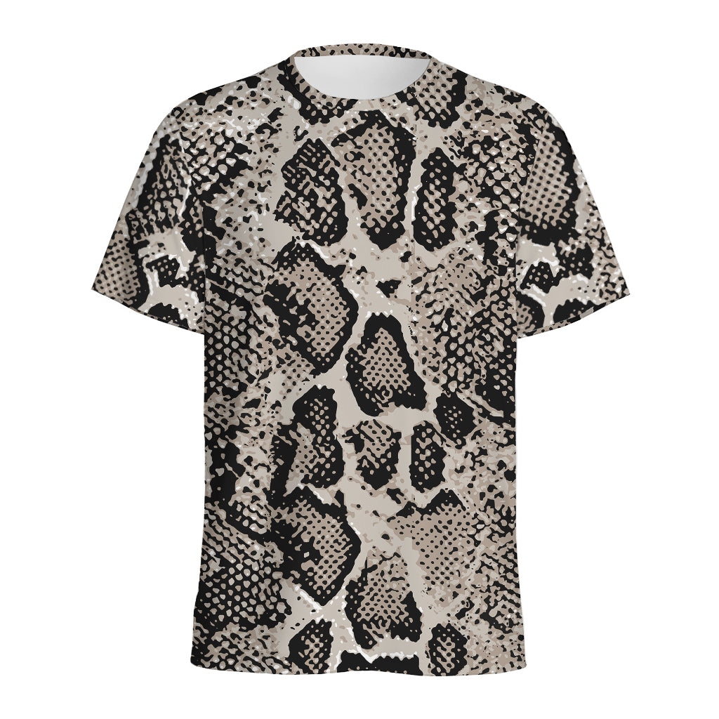 Tan And Black Snakeskin Print Men's Sports T-Shirt