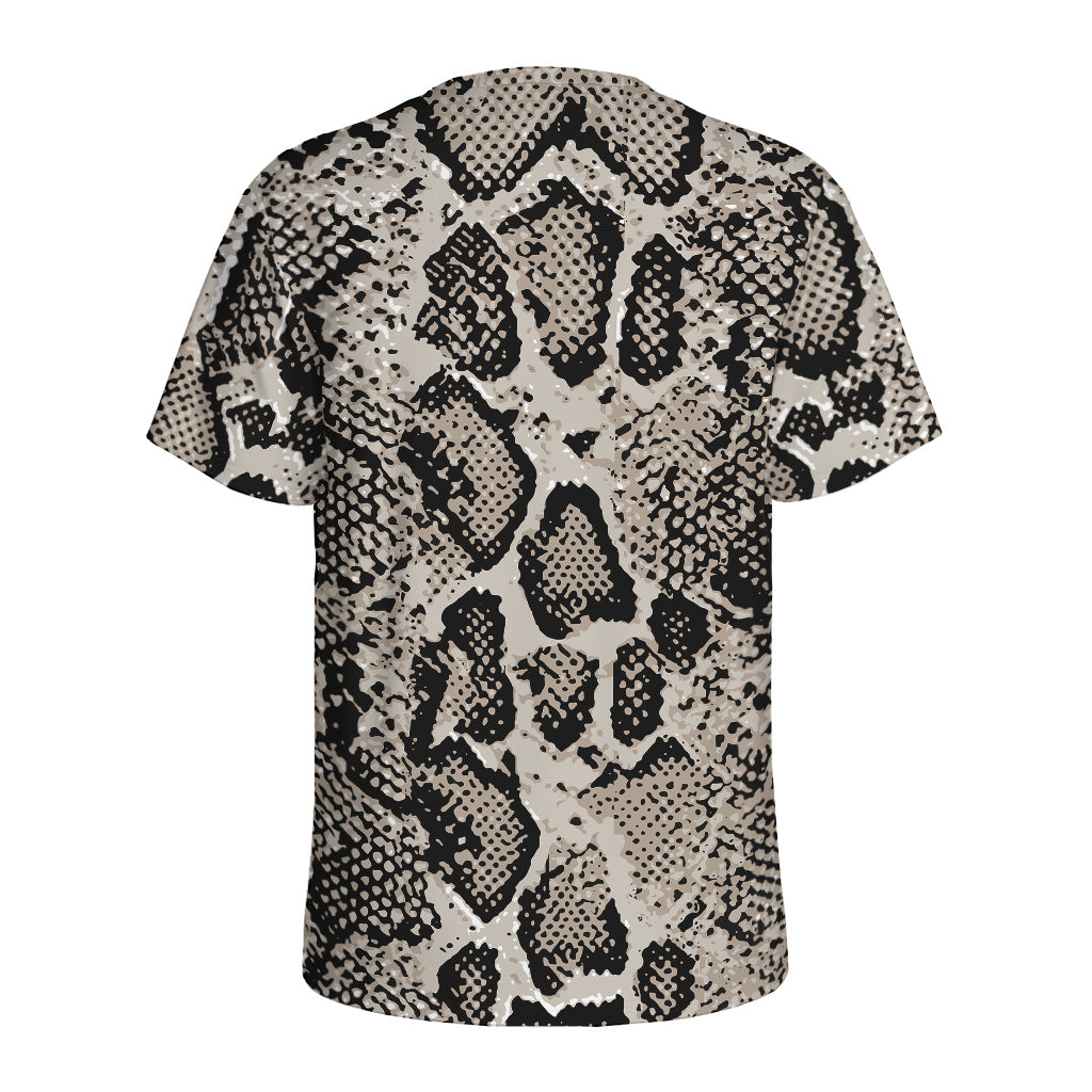 Tan And Black Snakeskin Print Men's Sports T-Shirt