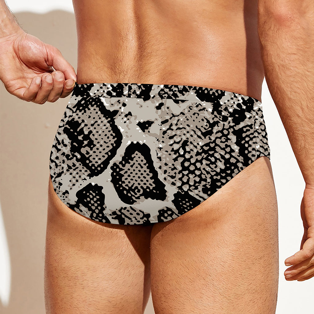 Tan And Black Snakeskin Print Men's Swim Briefs