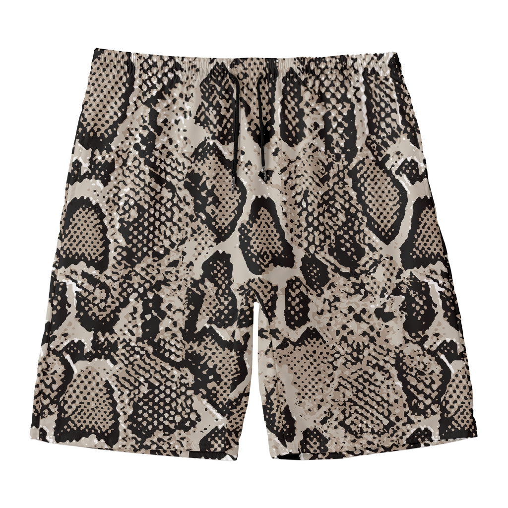 Tan And Black Snakeskin Print Men's Swim Trunks