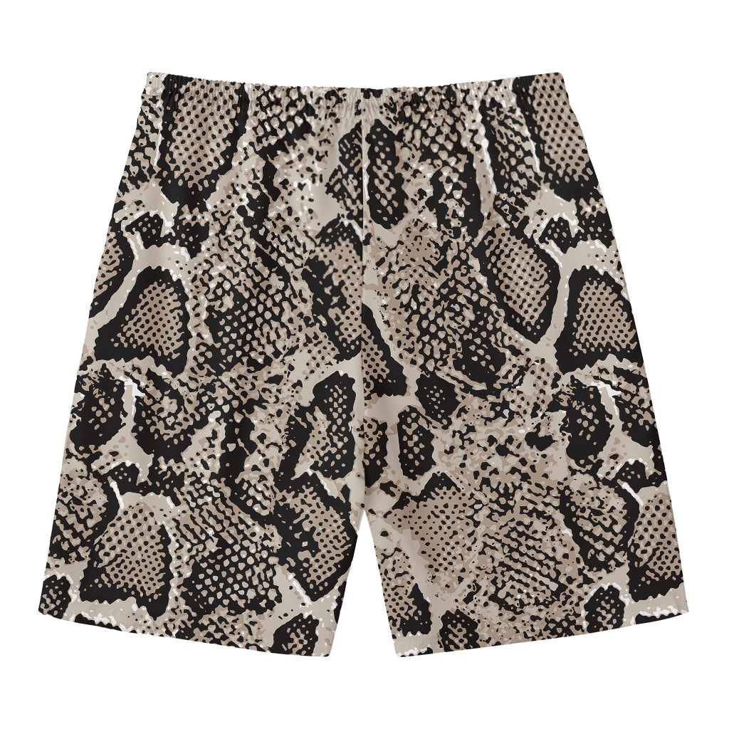 Tan And Black Snakeskin Print Men's Swim Trunks