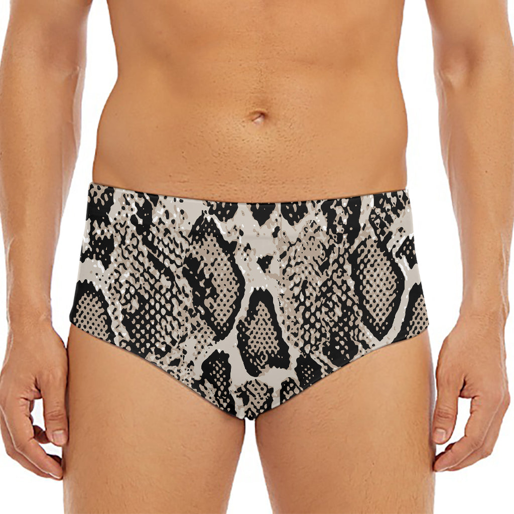 Tan And Black Snakeskin Print Men's Triangle Swim Briefs