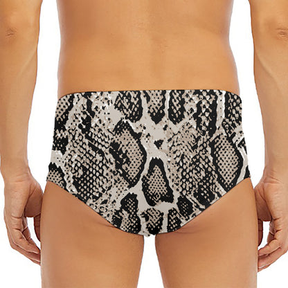 Tan And Black Snakeskin Print Men's Triangle Swim Briefs