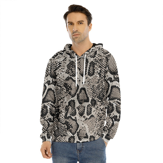 Tan And Black Snakeskin Print Men's Velvet Pullover Hoodie