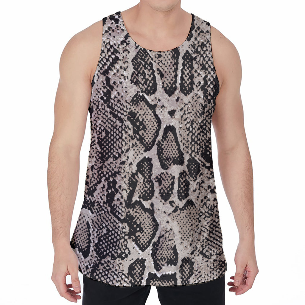 Tan And Black Snakeskin Print Men's Velvet Tank Top