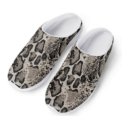 Tan And Black Snakeskin Print Mesh Casual Shoes