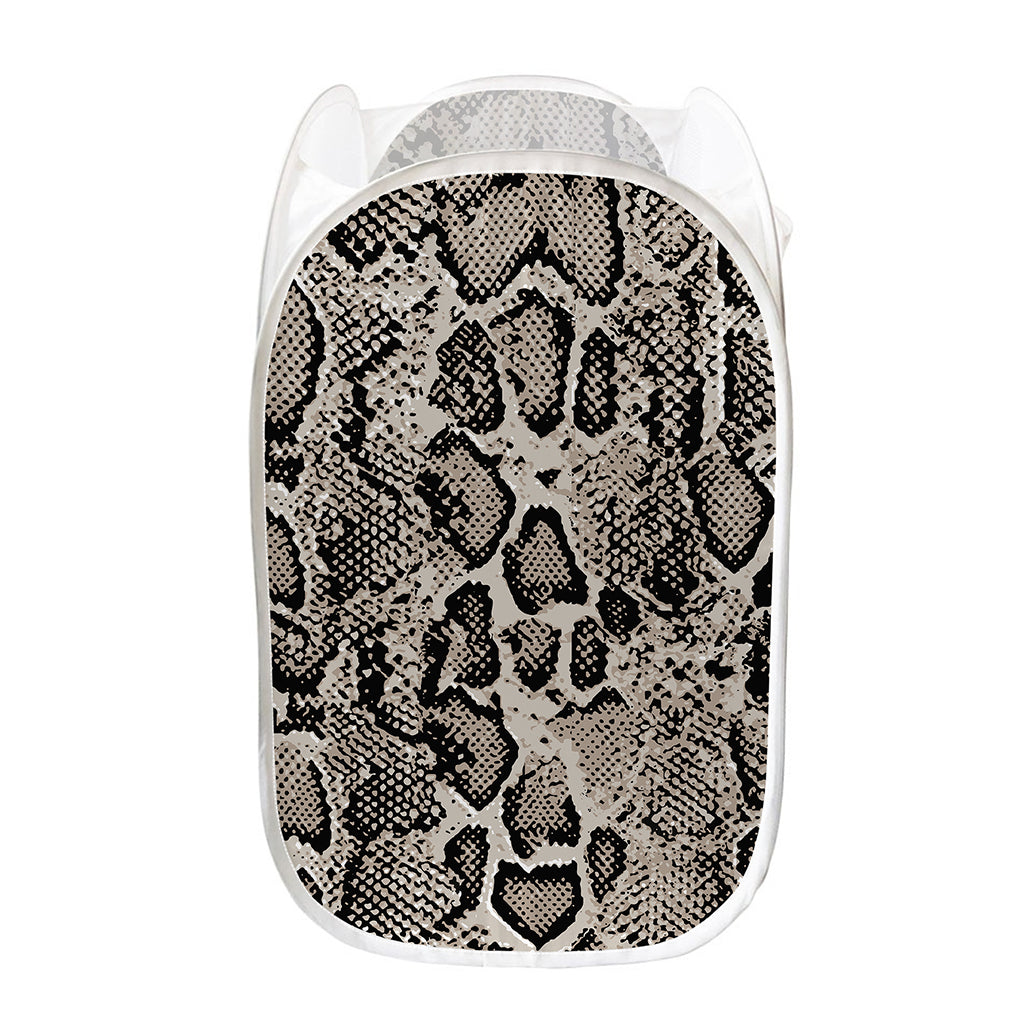 Tan And Black Snakeskin Print Mesh Laundry Hamper