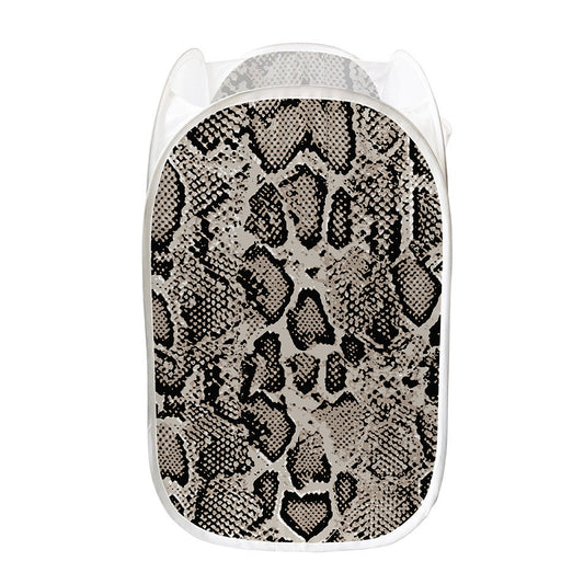 Tan And Black Snakeskin Print Mesh Laundry Hamper