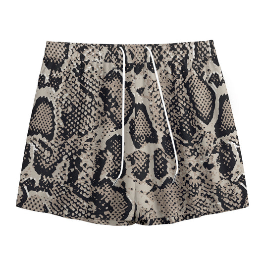 Tan And Black Snakeskin Print Mesh Shorts