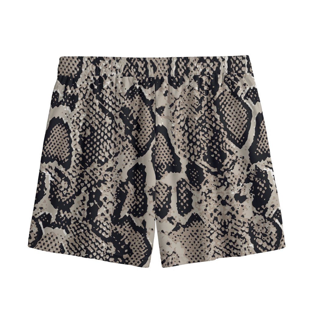 Tan And Black Snakeskin Print Mesh Shorts