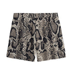 Tan And Black Snakeskin Print Mesh Shorts