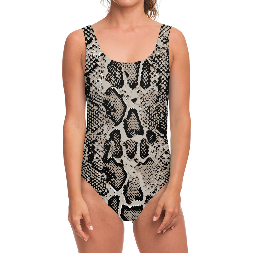 Tan And Black Snakeskin Print One Piece Swimsuit