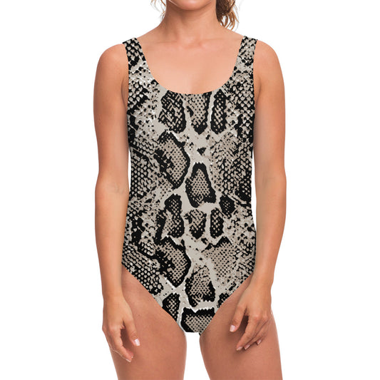Tan And Black Snakeskin Print One Piece Swimsuit