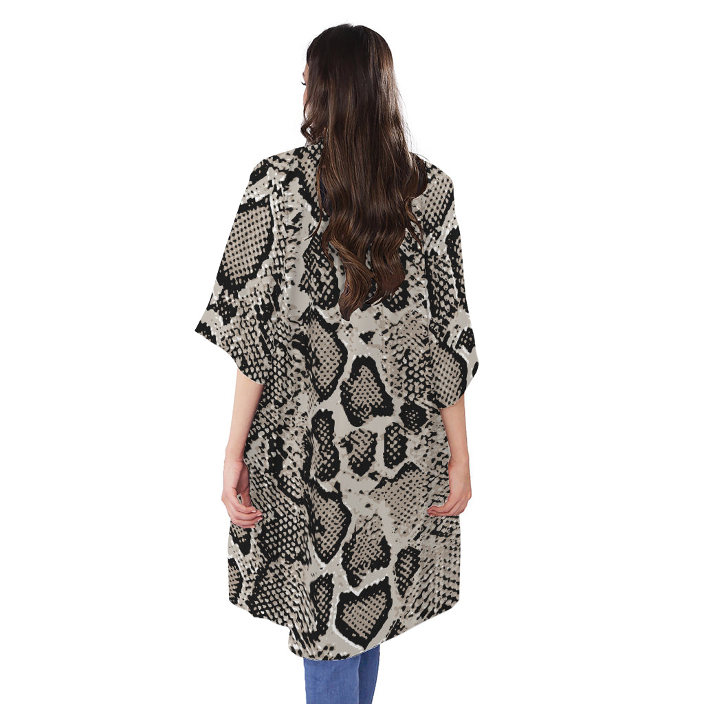 Tan And Black Snakeskin Print Open Front Beach Cover Up