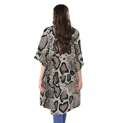Tan And Black Snakeskin Print Open Front Beach Cover Up