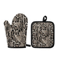 Tan And Black Snakeskin Print Oven Mitt And Pot Holder Set