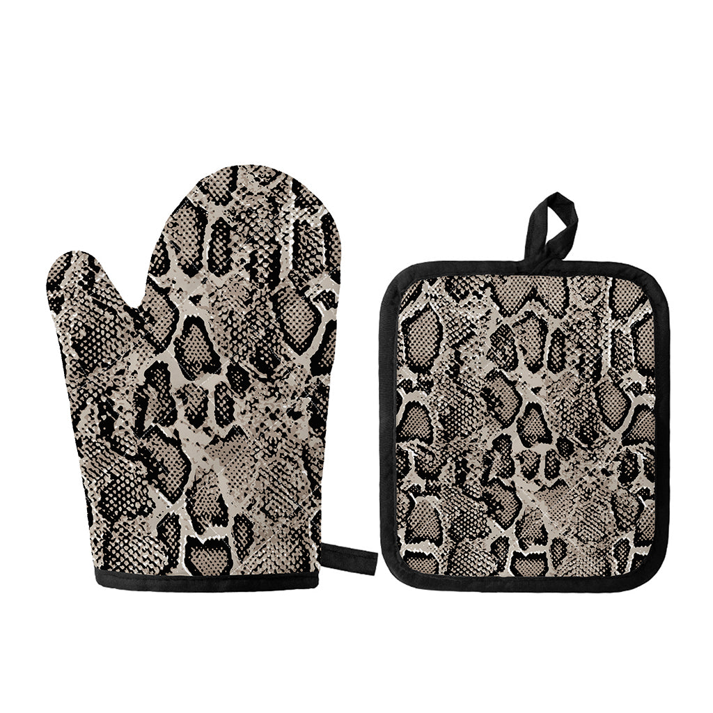 Tan And Black Snakeskin Print Oven Mitt And Pot Holder Set