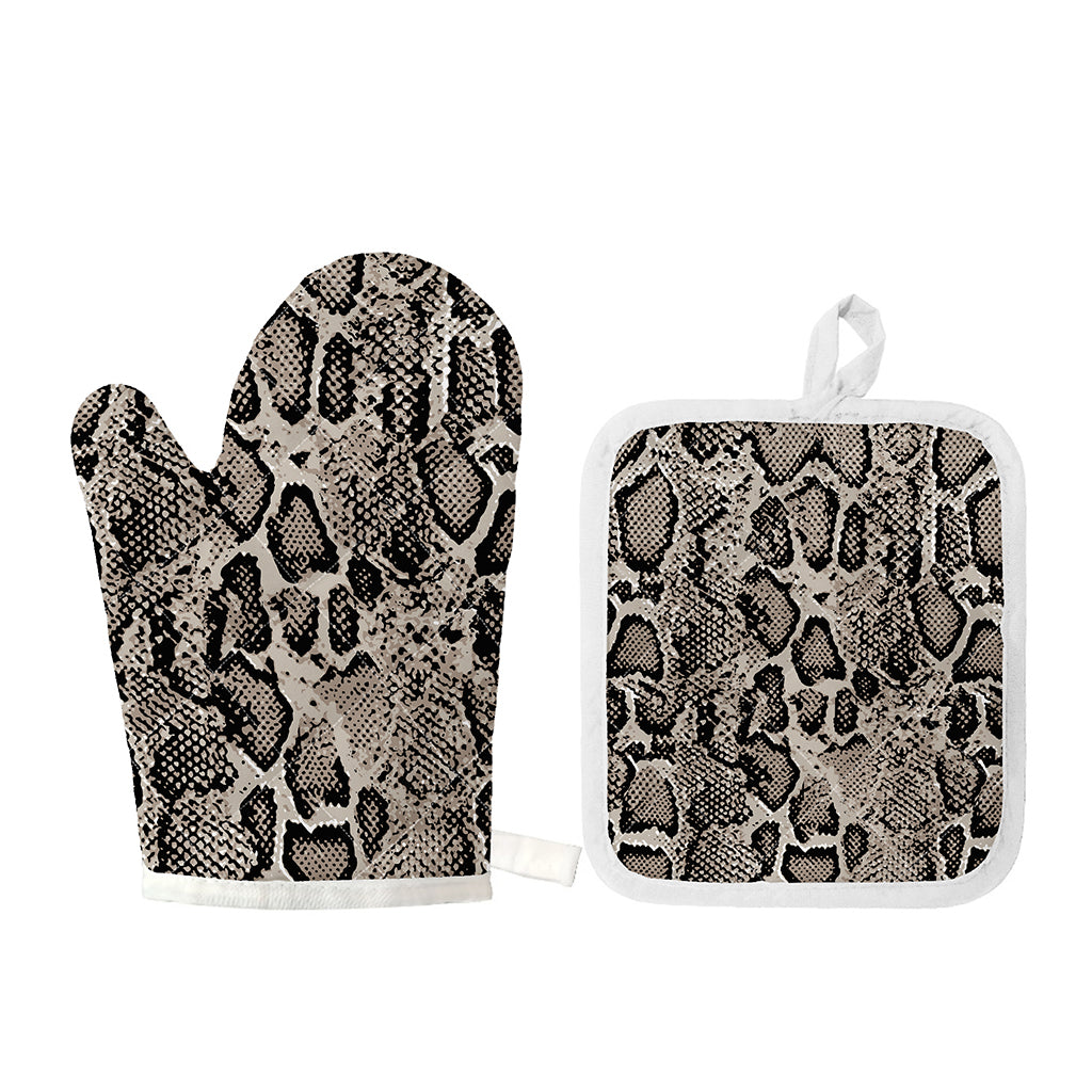 Tan And Black Snakeskin Print Oven Mitt And Pot Holder Set
