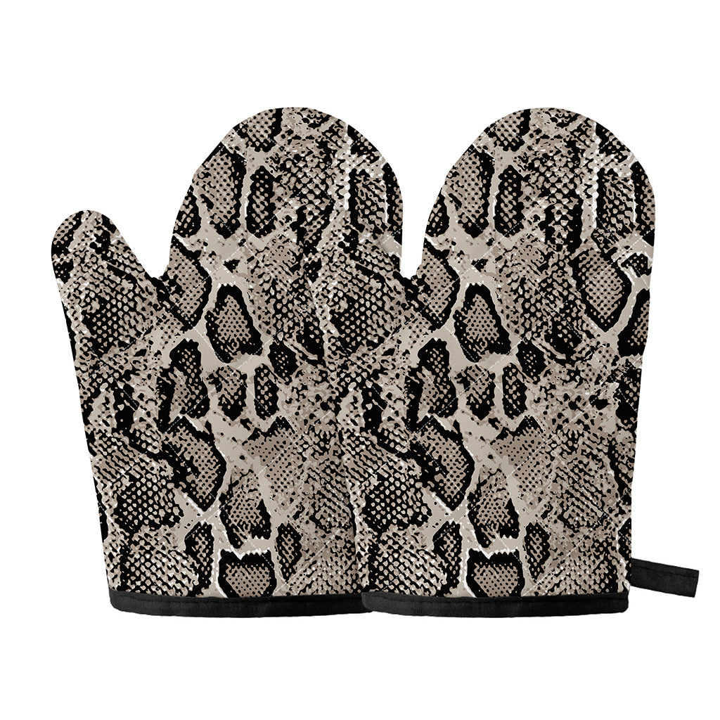 Tan And Black Snakeskin Print Oven Mitts