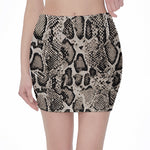 Tan And Black Snakeskin Print Pencil Mini Skirt
