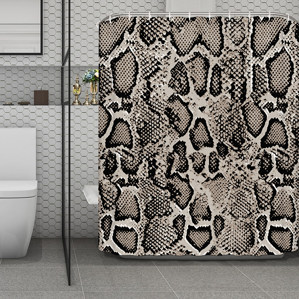 Tan And Black Snakeskin Print Polyester Shower Curtain