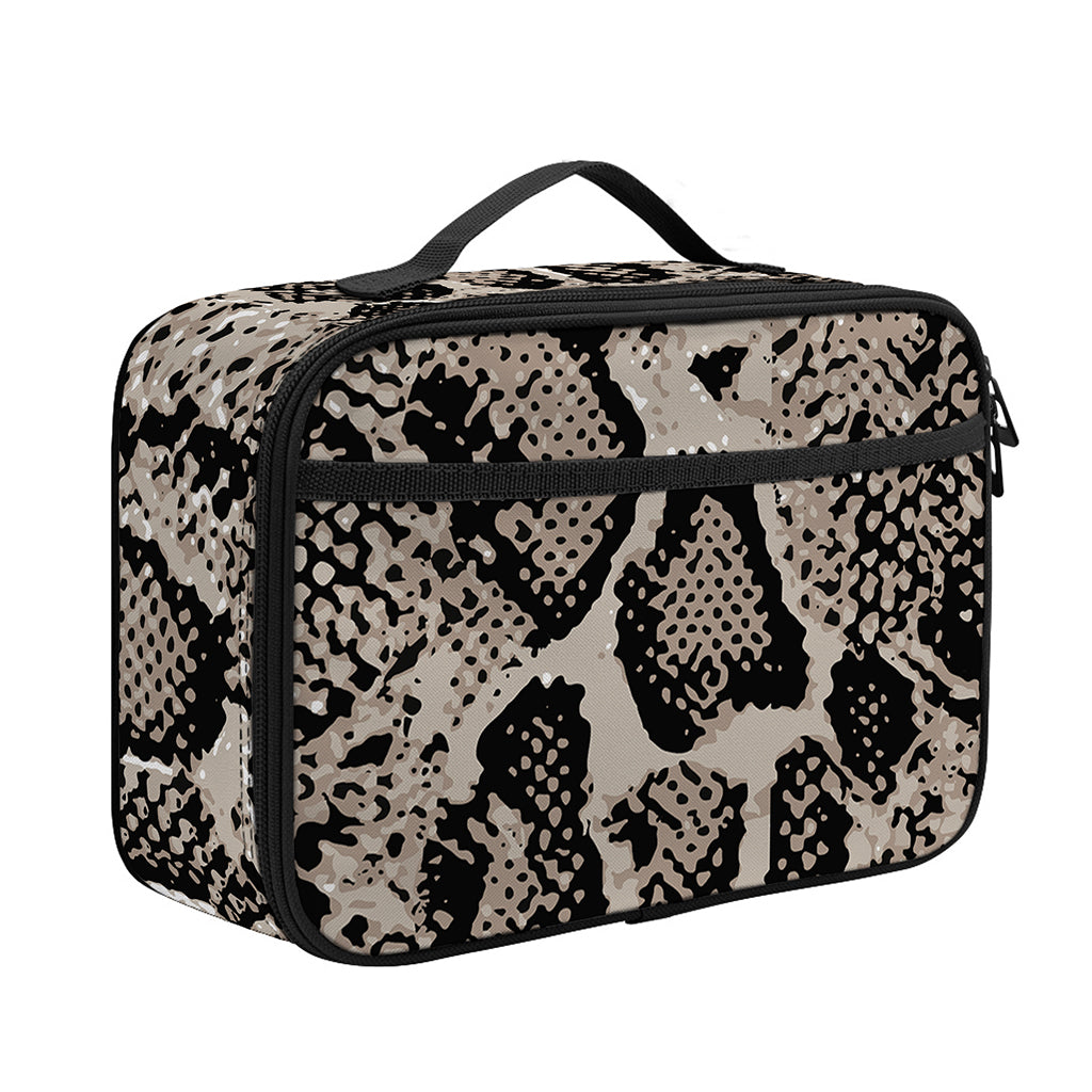 Tan And Black Snakeskin Print Portable Lunch Bag