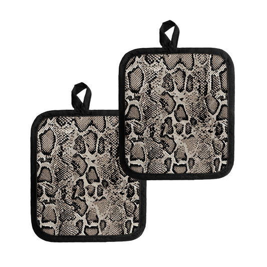 Tan And Black Snakeskin Print Pot Holders