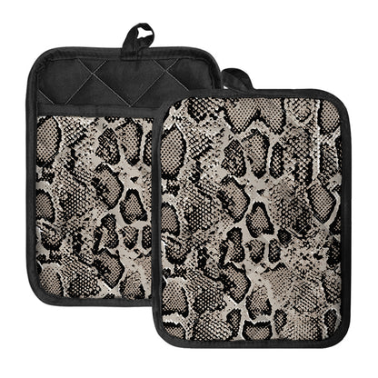 Tan And Black Snakeskin Print Pot Holders With Pocket