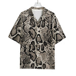 Tan And Black Snakeskin Print Rayon Hawaiian Shirt