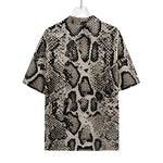 Tan And Black Snakeskin Print Rayon Hawaiian Shirt